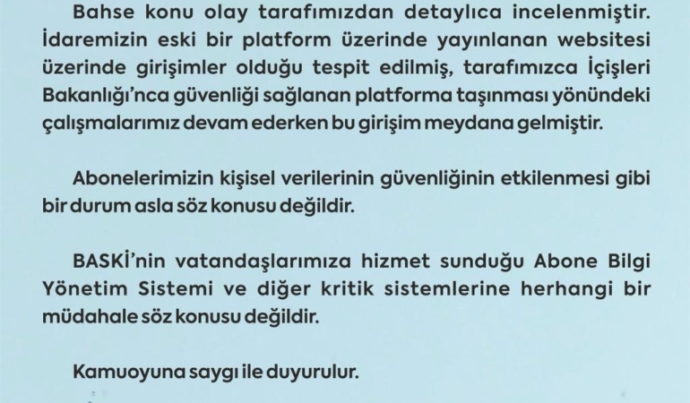 BASKİ’DEN “HACK” İDDİALARINA YANIT